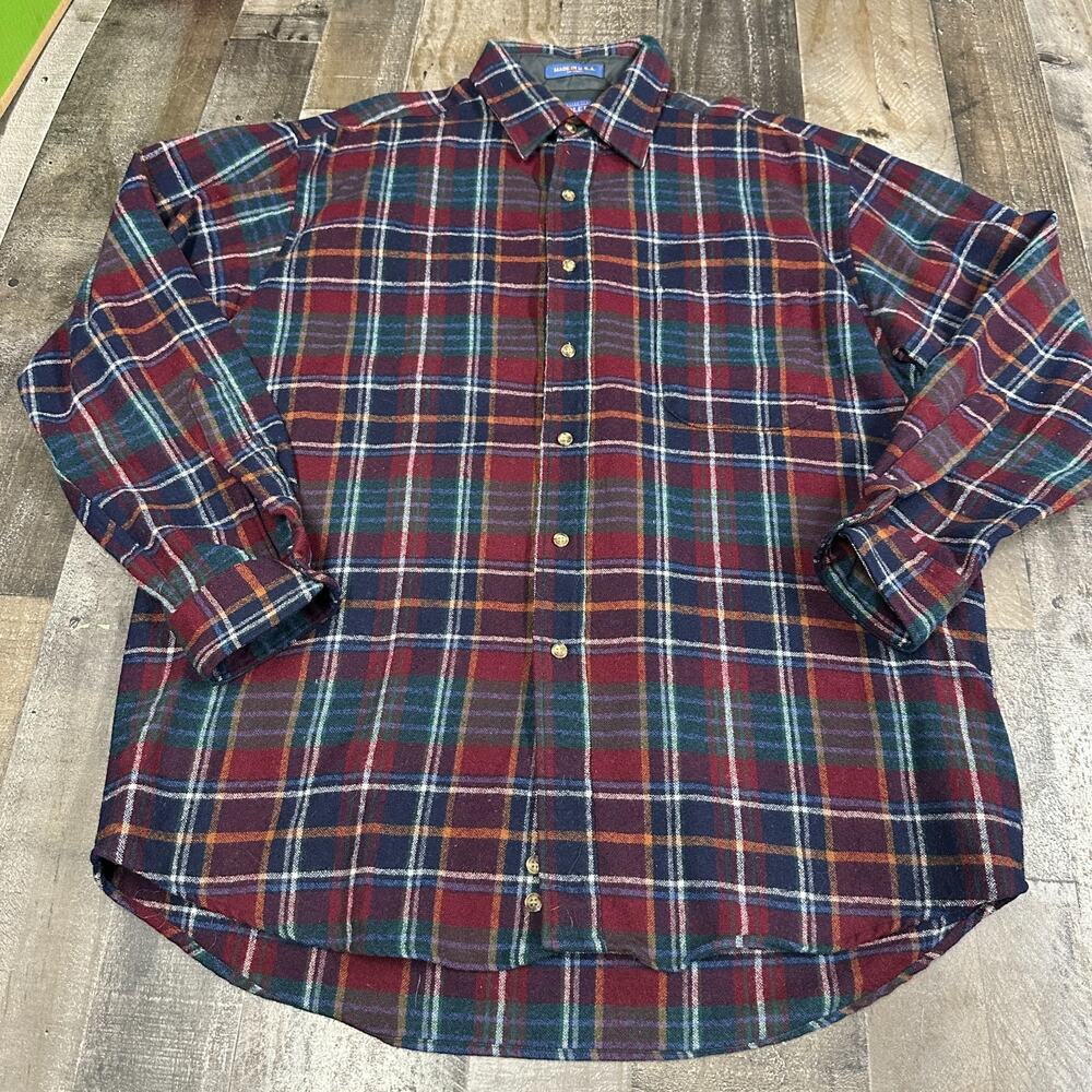 Vintage Pendleton‎ Shirt Mens Large Flannel Wool Plaid Made in USA